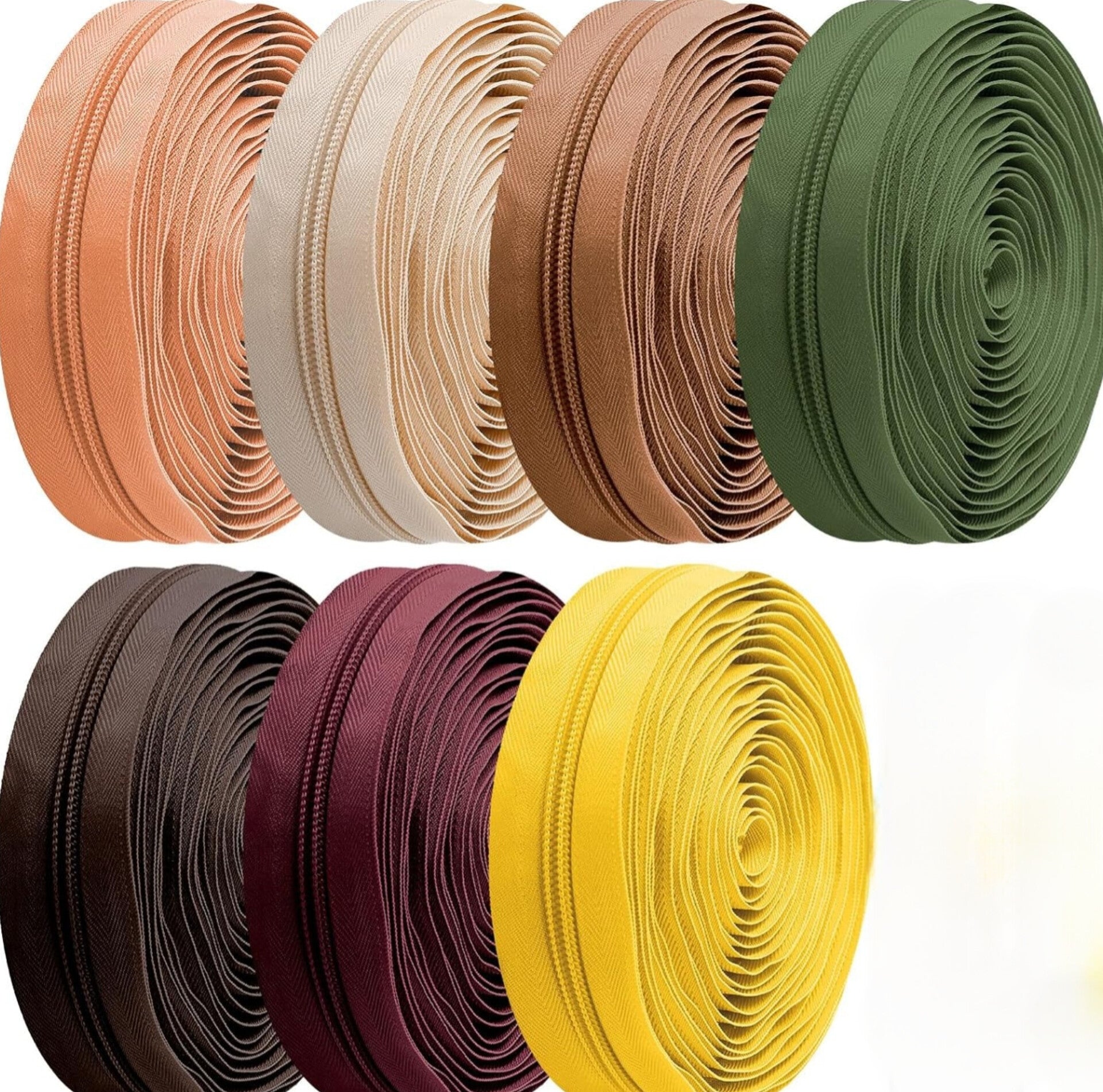 35 Yards 7 Pieces #5 Sewing Zippers Tapes Assorted Nylon Lightweight with 35 zinc alloy still Zipper Sliders for Women Men Sewing Supplies(Skin Tone Color)