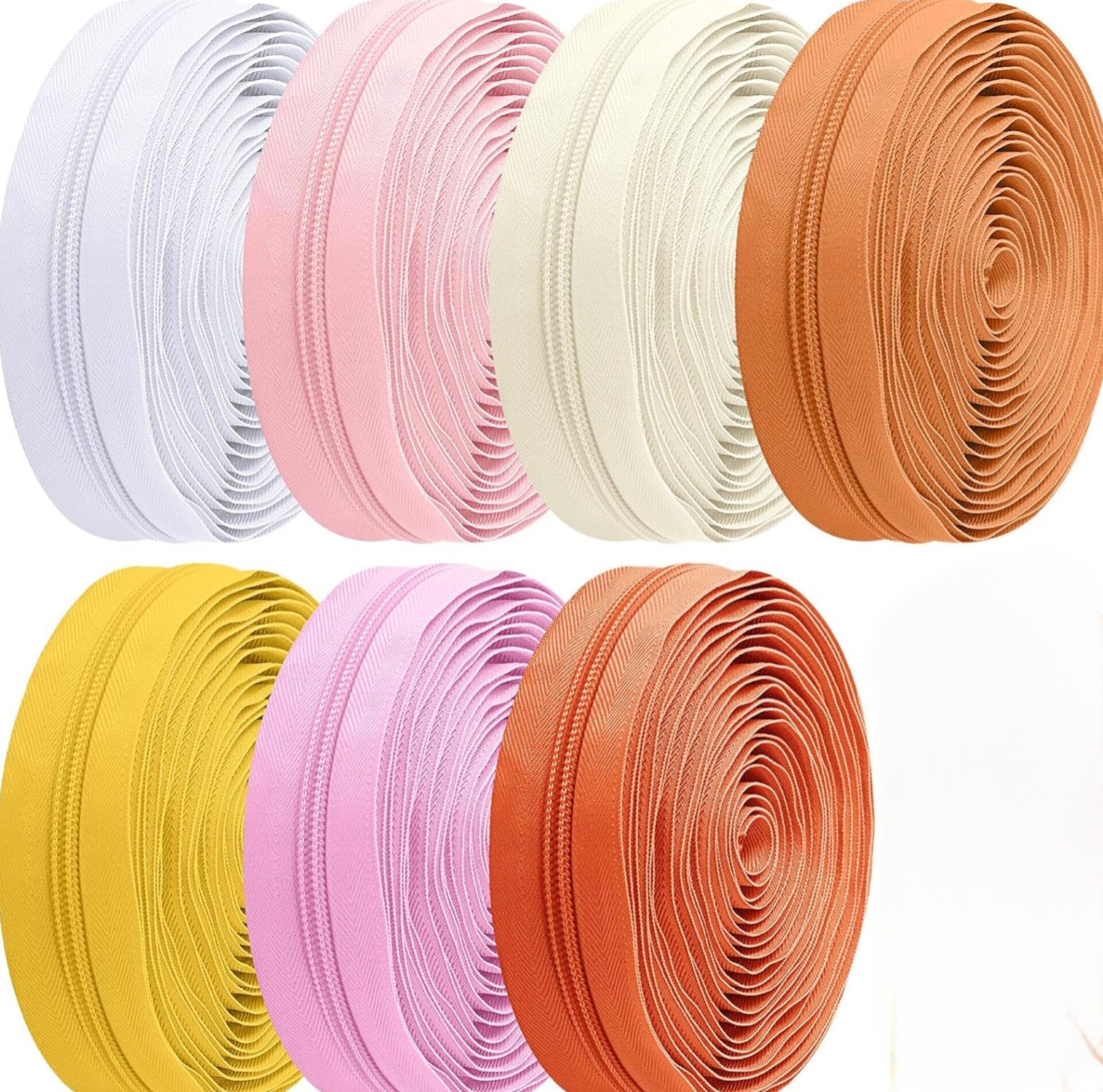 35 Yards 7 Pieces #5 Sewing Zippers Tapes Assorted Nylon Lightweight with 35 zinc alloy still Zipper Sliders for Women Men Sewing Supplies(Skin Tone Color)