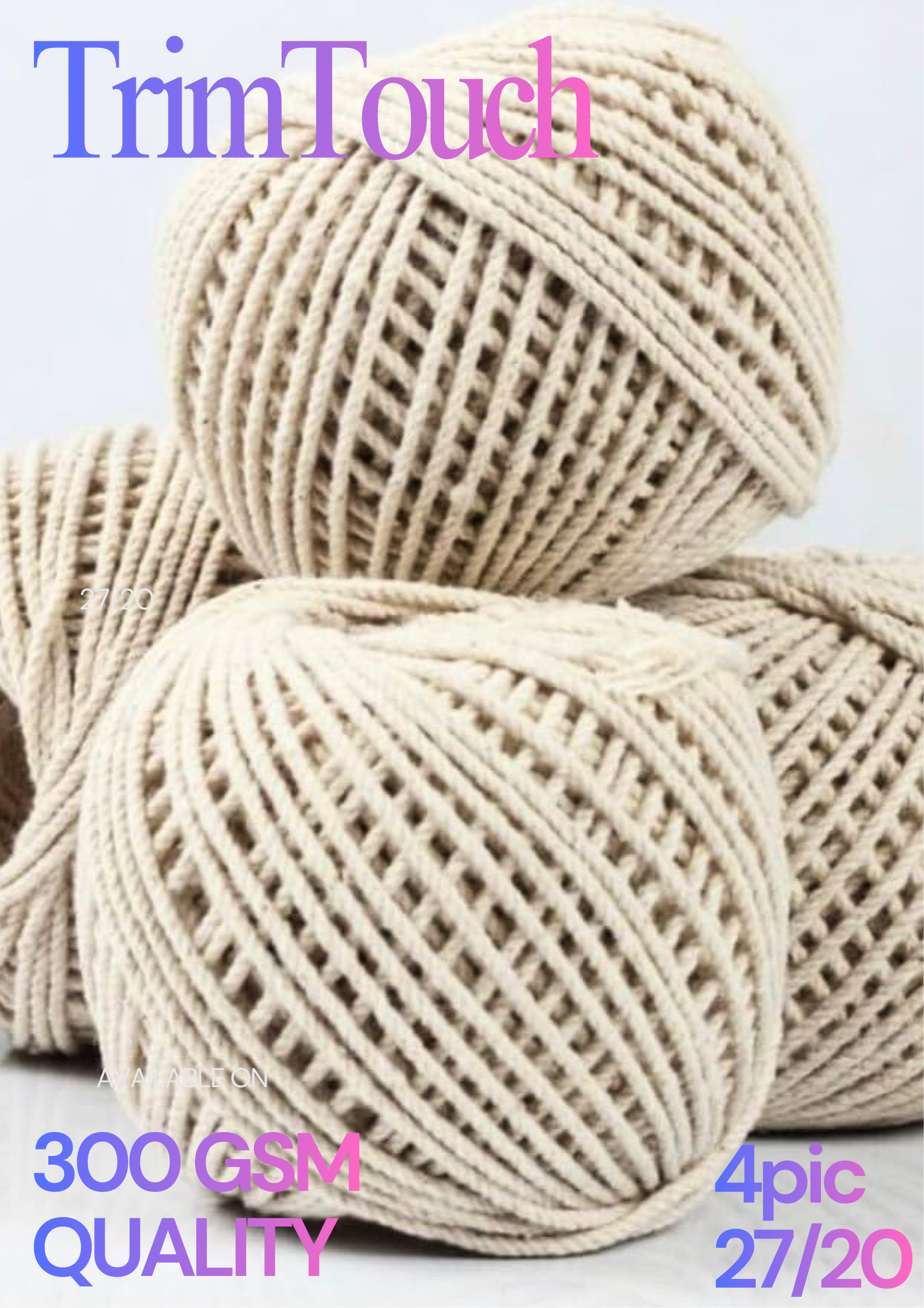 *Cotton Piping Thread - Dori* used for piping in dresses, clothes, pillow covers, etc., sold in a pack of 4 bundles with tailor chalk.