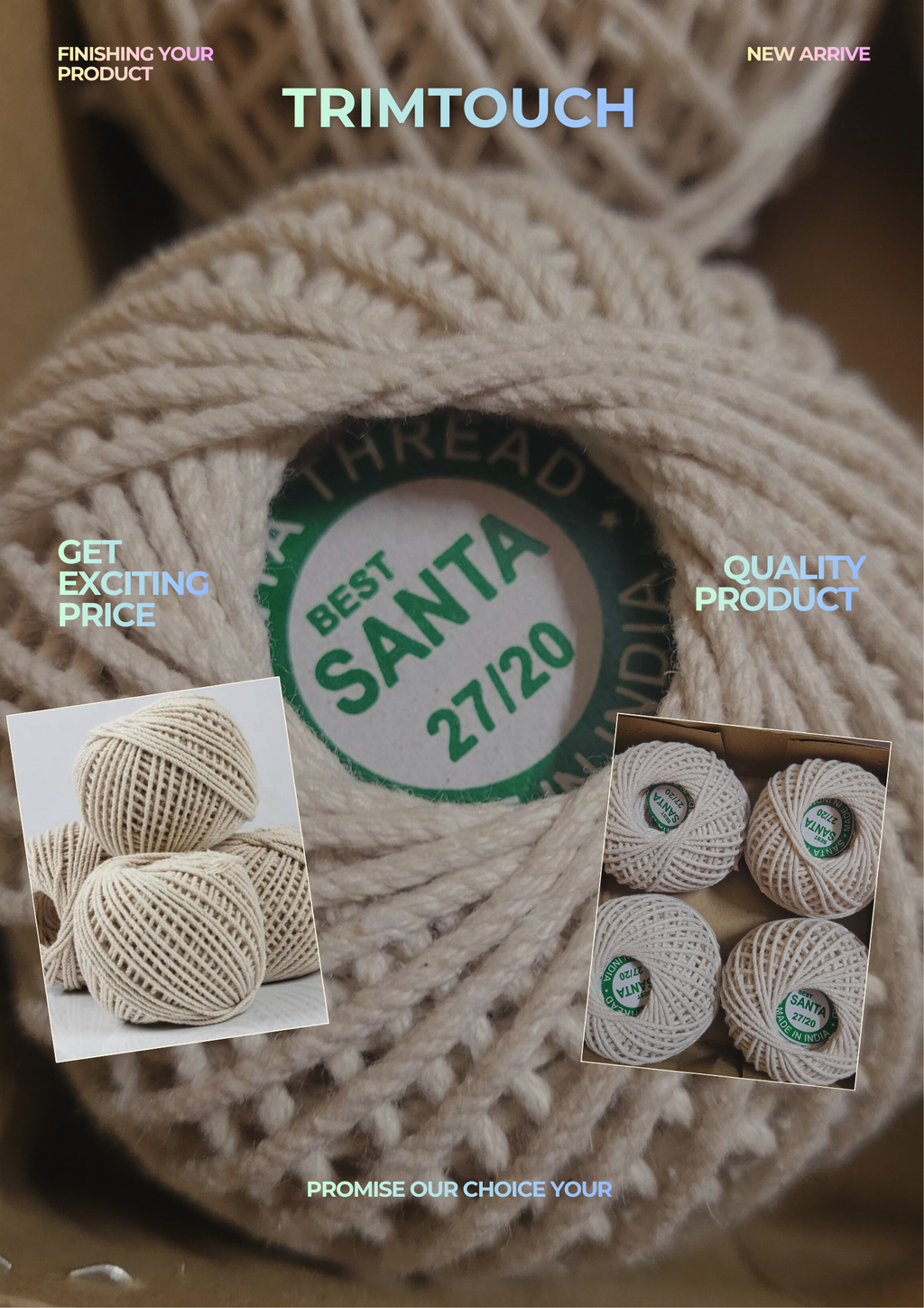 *Cotton Piping Thread - Dori* used for piping in dresses, clothes, pillow covers, etc., sold in a pack of 4 bundles with tailor chalk.